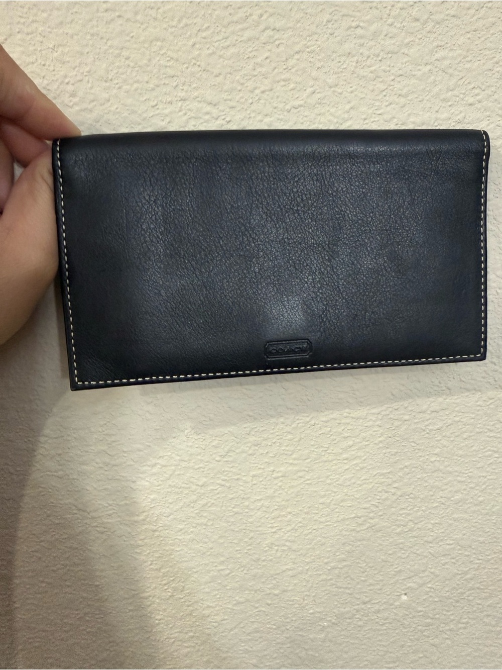 Coach Black Leather Men's Long Wallet with Contrast Stitching